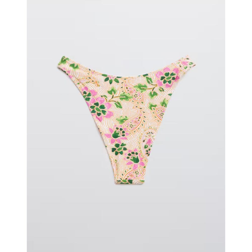 Aerie American Eagle Cheekiest Bikini Bottom Pink Paisley‎ Size Large Swimwear - Picture 2 of 5
